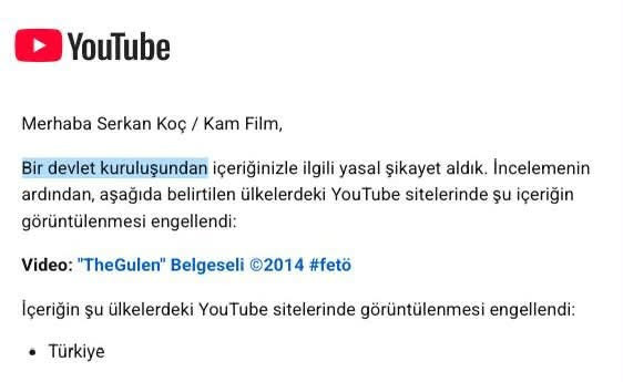 The Gülen belgeseline erişim engeli